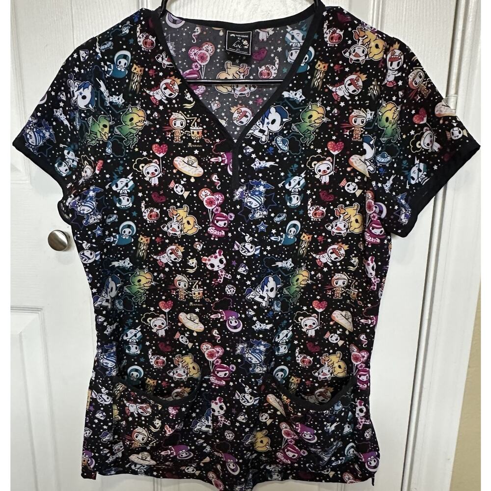 Tokidoki by Koi Halloween Theme Scrub Top Womens Sz Small Pockets